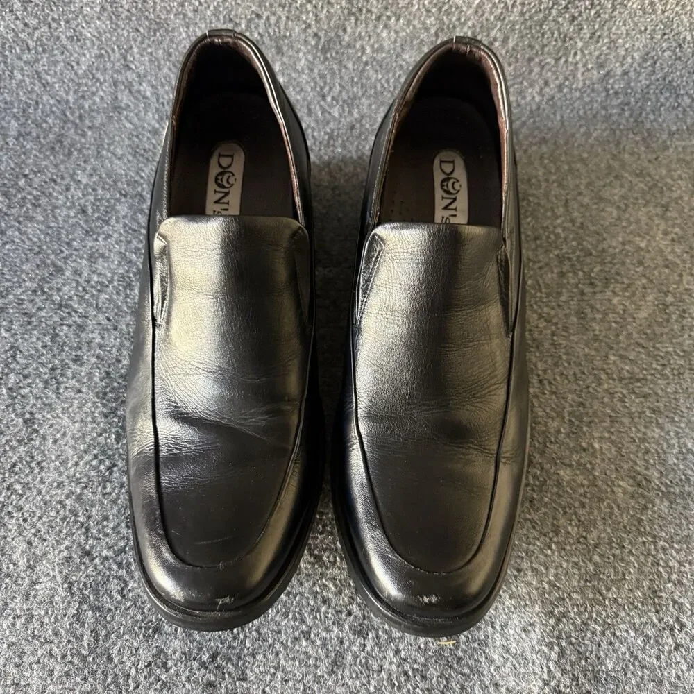 DON'S Black Leather Men's Slip-On Dress Loafers Round Toe Rubber Sole Size 10